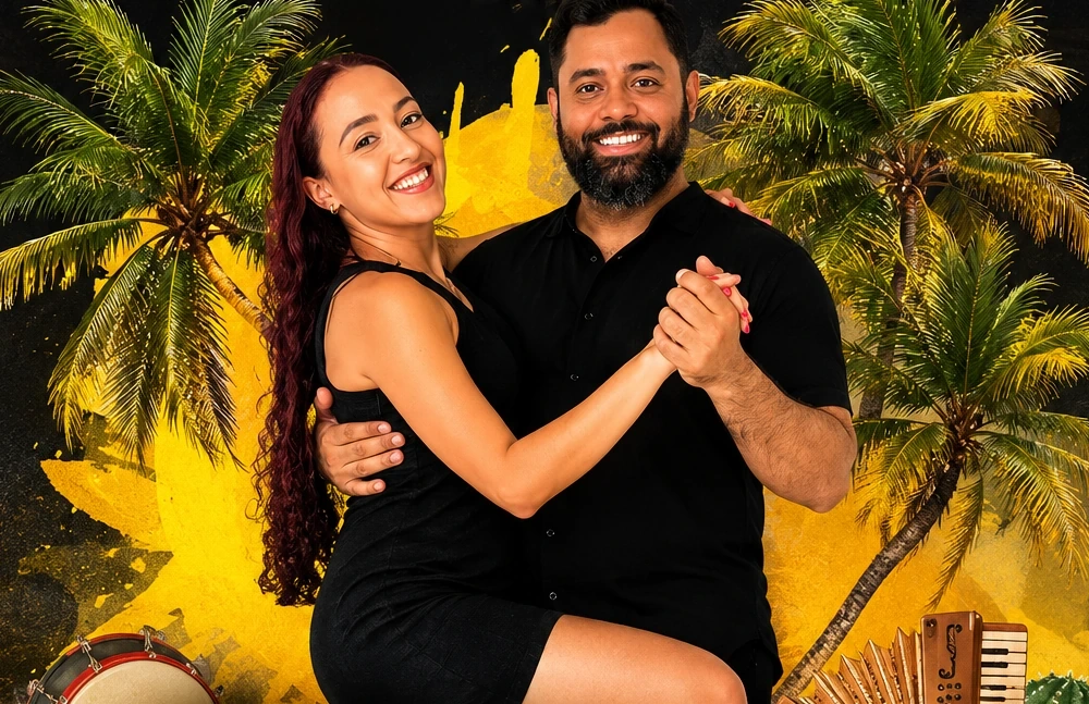 Jehann e Domingas Câmara dançando Forró